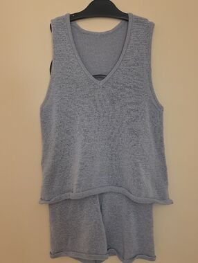 Women's Light Gray V-Neck Knit Sleep Set - Tank & Shorts